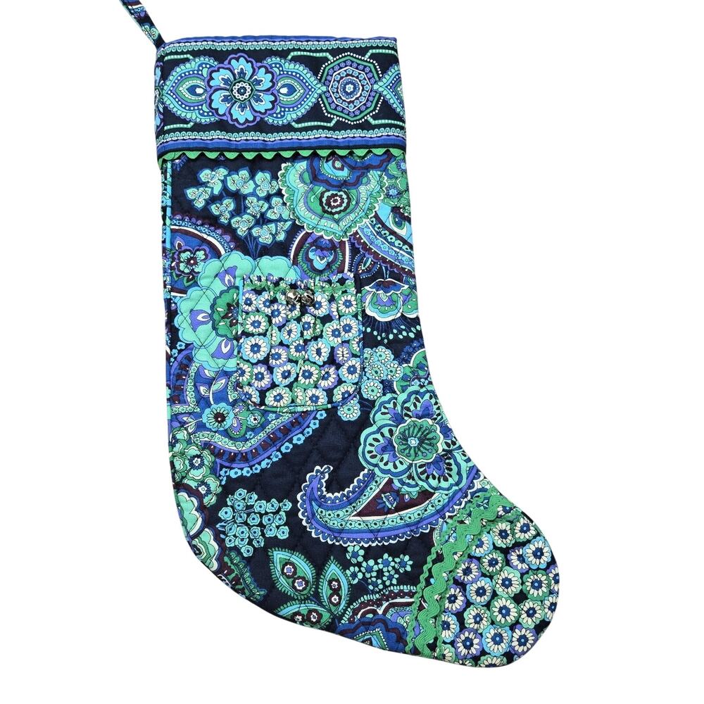 Vera Bradley Christmas paisley Stocking Blue Rhapsody with Bells